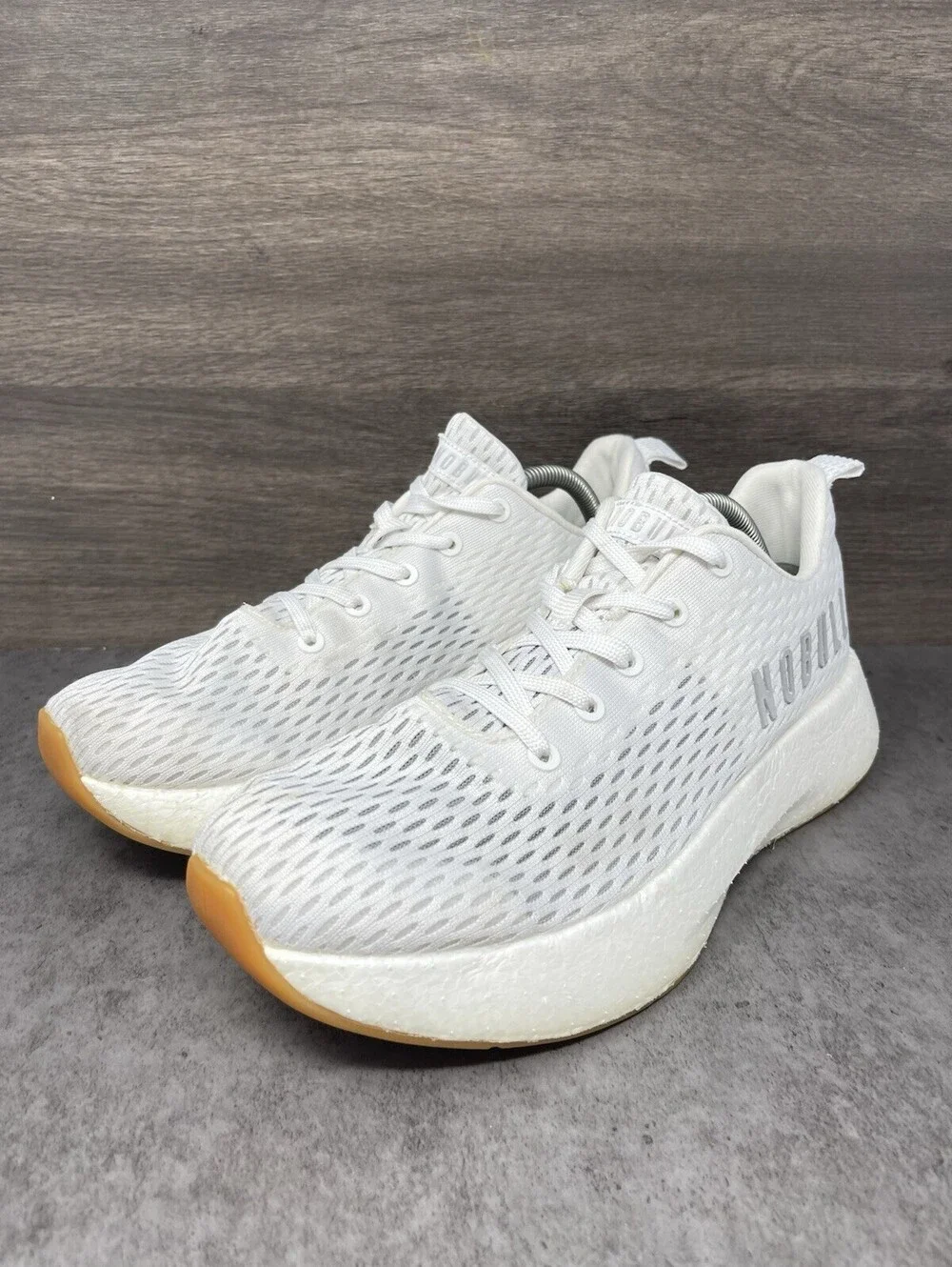 NOBULL Runner Plus Size 10.5 Mens White Gum Knit Running Training Shoes